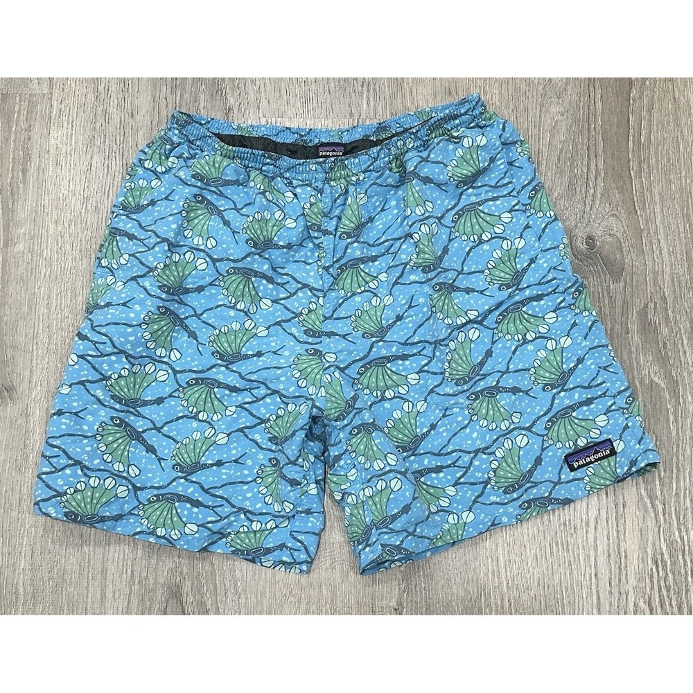 Patagonia Shorts Men's Medium 7" Mesh‎ Lined Blue Fish Aqua Baggies Swim Shorts